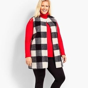 Talbots 1X Buffalo Check Faux Fur Knit Vest Jacket